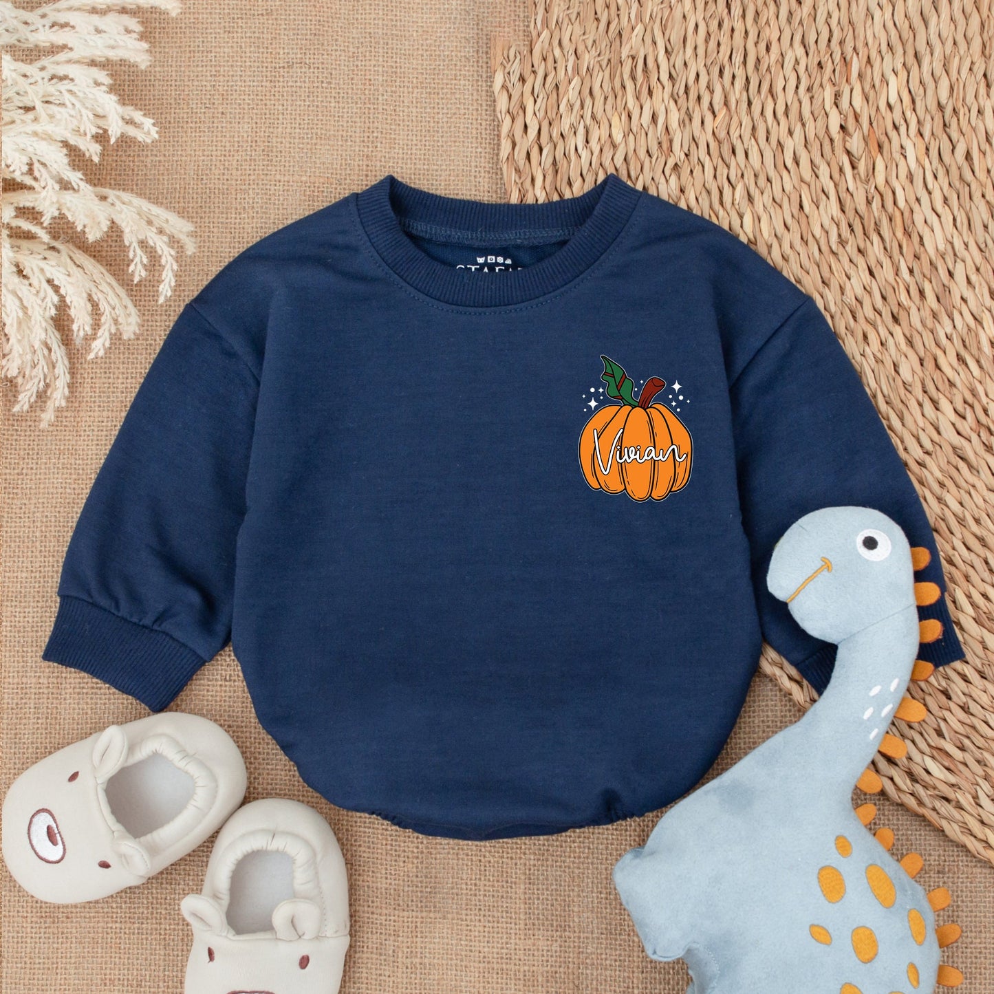 Vivian's First Thanksgiving Outfit Custom Baby Girl Pumpkin Bubble Romper Cute Fall Baby Clothes