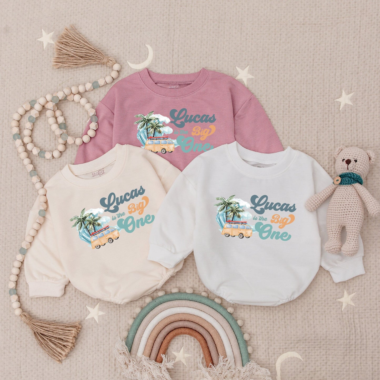 The Big One Surf Beach Baby Romper Personalized Summer Birthday Outfit Smash Cake Outfit