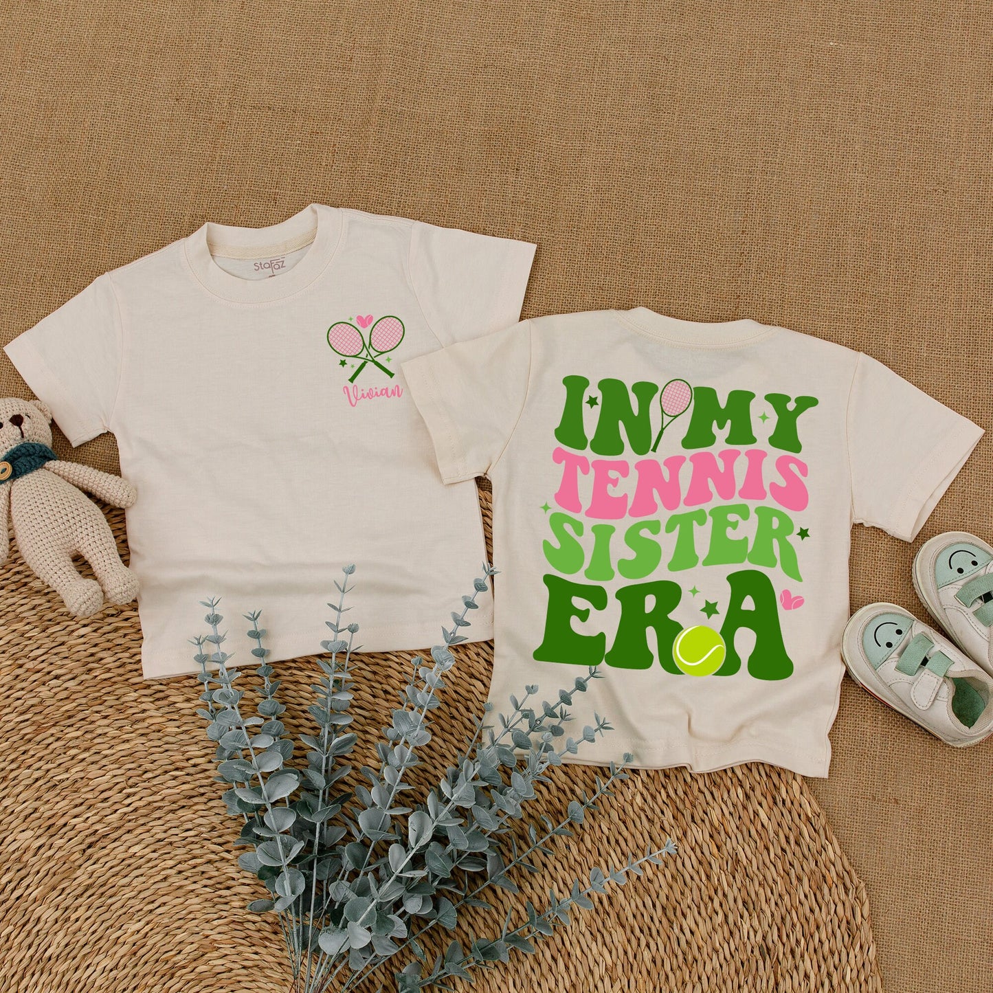 Custom Tennis Sister Romper Baby Girls Toddler T-Shirt Big Sister Era Bodysuit Toddler Girl Outfit Tennis Announcement