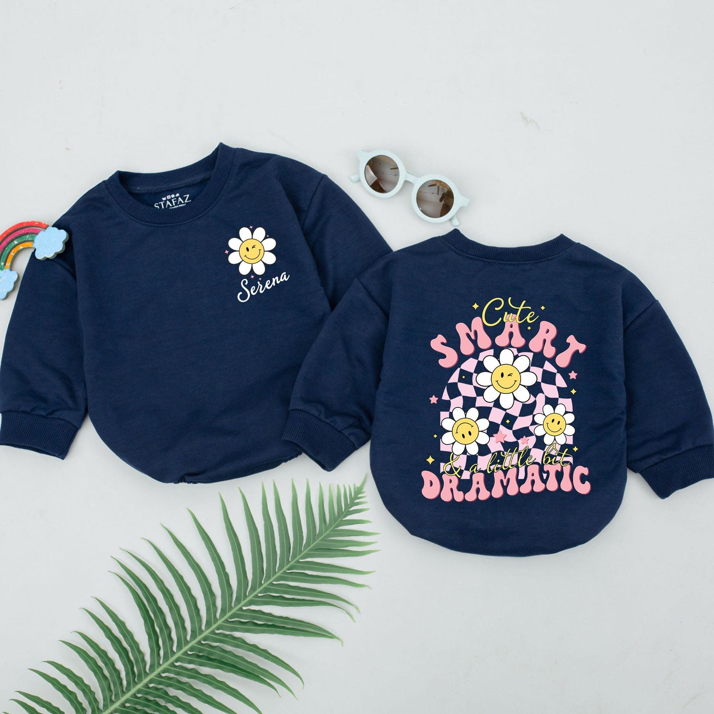 Cute Smart & Dramatic Baby Romper: Daisy Smiley Design for Girls, Father's Day Gift, Newborn Outfit, Baby Shower Gift