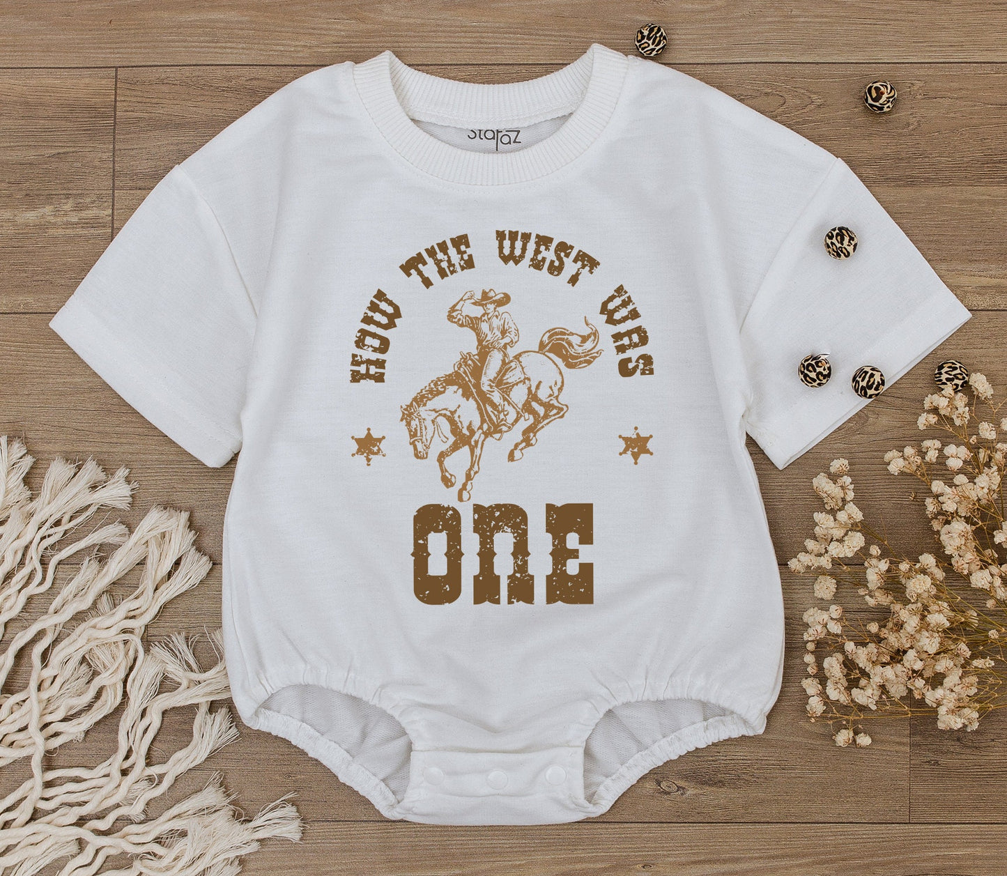 How the West Was One Birthday Bodysuit Baby Boy Girl 1st First Rodeo Outfit Western Clothes Vintage Sepia Tone Infant Gift