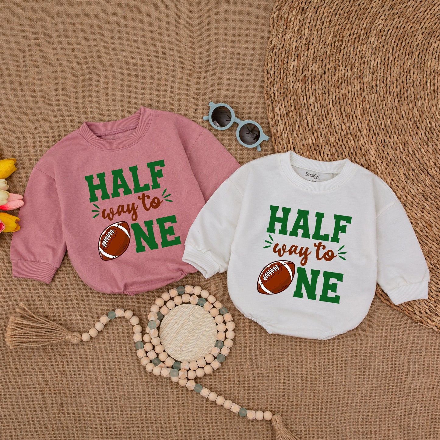 Half Way To One Football Romper, 6 Month Bodysuit, Game Day Birthday Outfit, Baby Boy Clothes, Future All Star Celebration, Soft Cotton (139 chars)