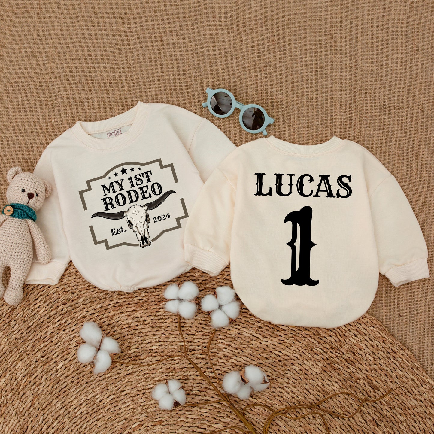 Custom My First Rodeo Birthday Romper Baby Boy Clothes Cowboy Western First Birthday Bodysuit Fun Farm Outfit
