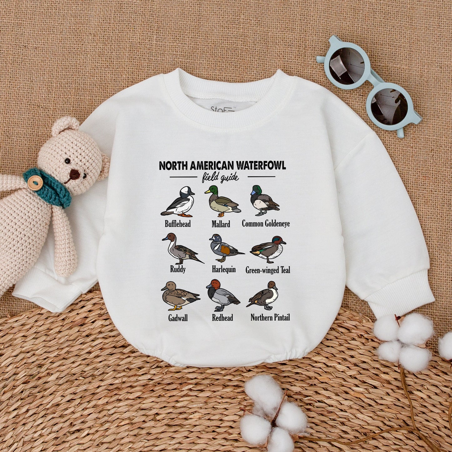 North American Waterfowl Field Guide Baby Romper Educational Duck Species Bodysuit Daddy's Hunting Buddy Bubble Outfit Cartoon Duckling Gift