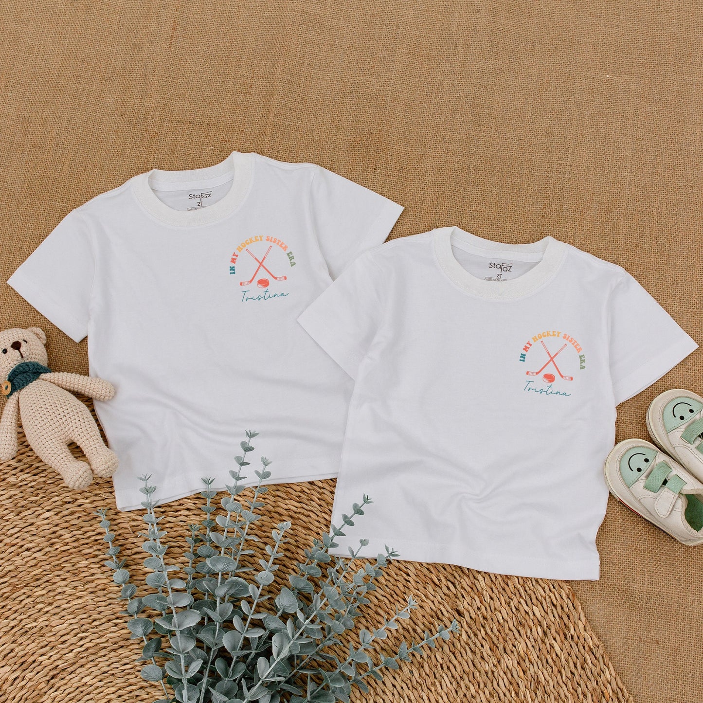In My Hockey Sister Era Custom Romper for Baby Girl & Toddler Shirt, Hockey Sticks & Puck Design, Comfy Cotton Outfit, Baby Shower Gift