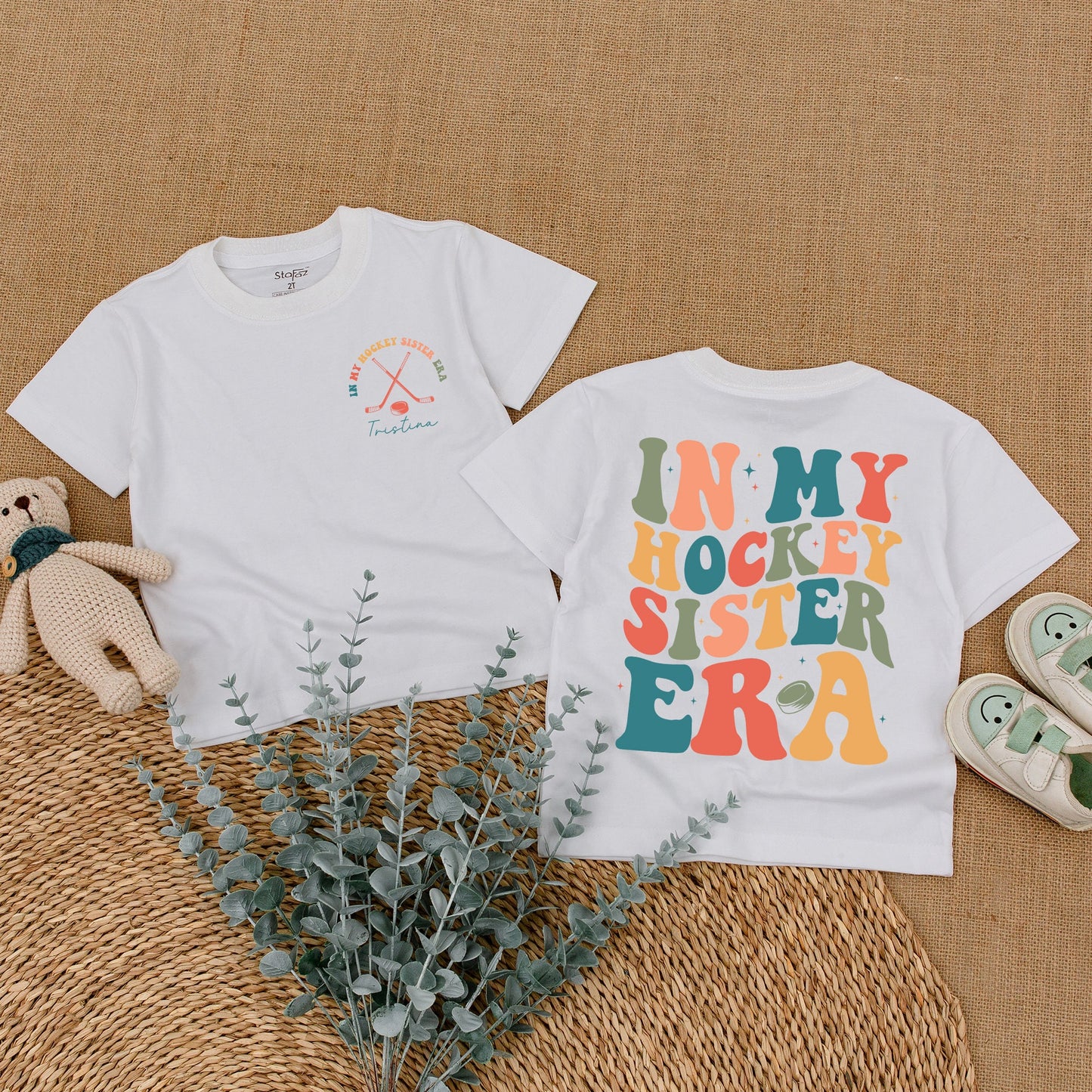 In My Hockey Sister Era Custom Romper for Baby Girl & Toddler Shirt, Hockey Sticks & Puck Design, Comfy Cotton Outfit, Baby Shower Gift