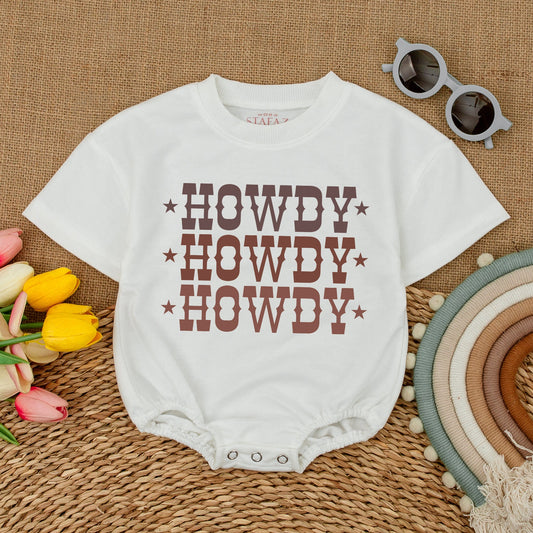 Howdy Bubble Romper Retro Cowboy Bodysuit Baby Girl Western Clothes Newborn Gift Gender Neutral Boho Country Baby Shower Announcement