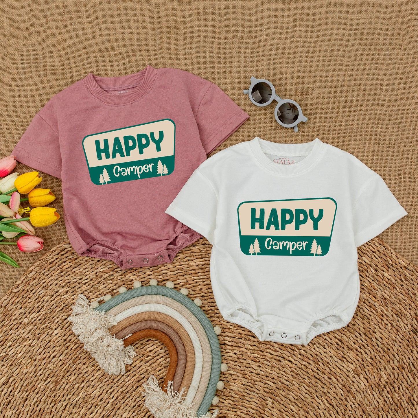 Happy Camper Baby Romper Nature Calls Bodysuit Adventure Infant Camping Vacation Hiking Bubble Romper