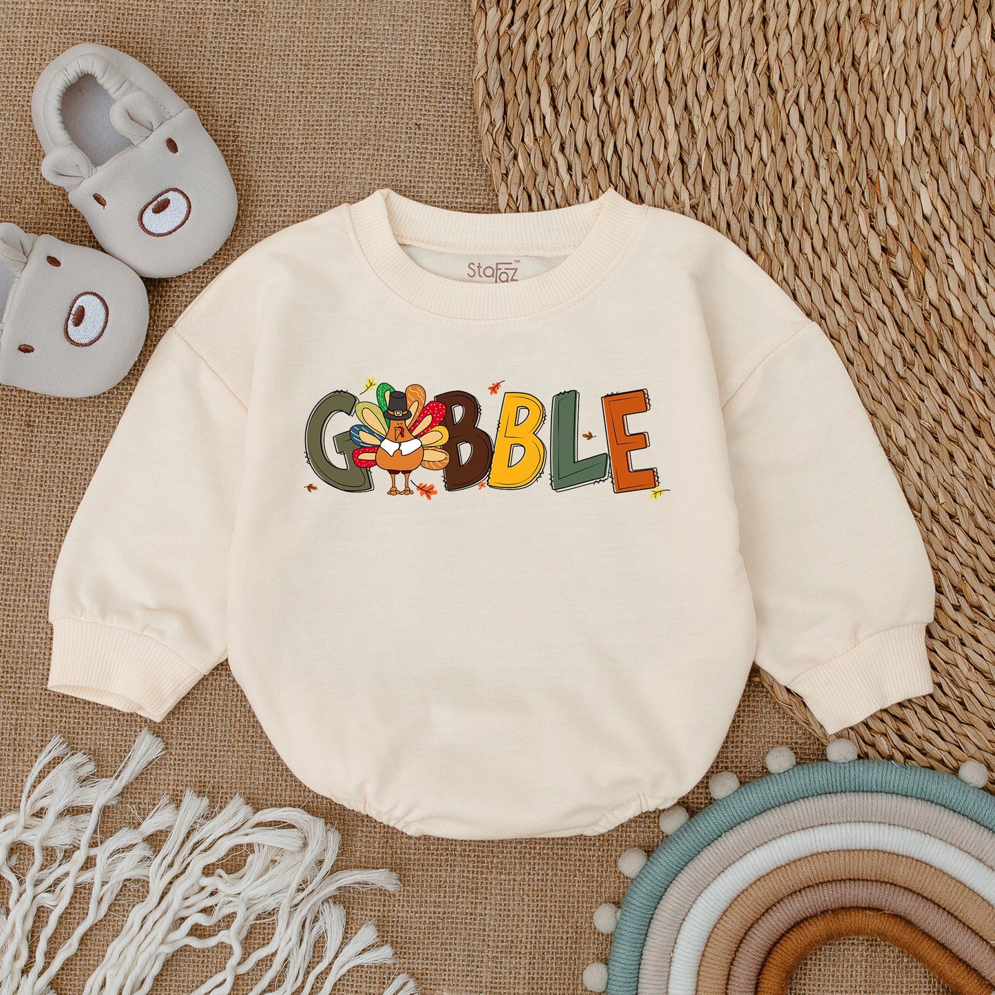 Cute Gobble Turkey Baby Romper Festive Fall Bodysuit for Thanksgiving Baby Shower First Thanksgiving Outfit Soft Cotton