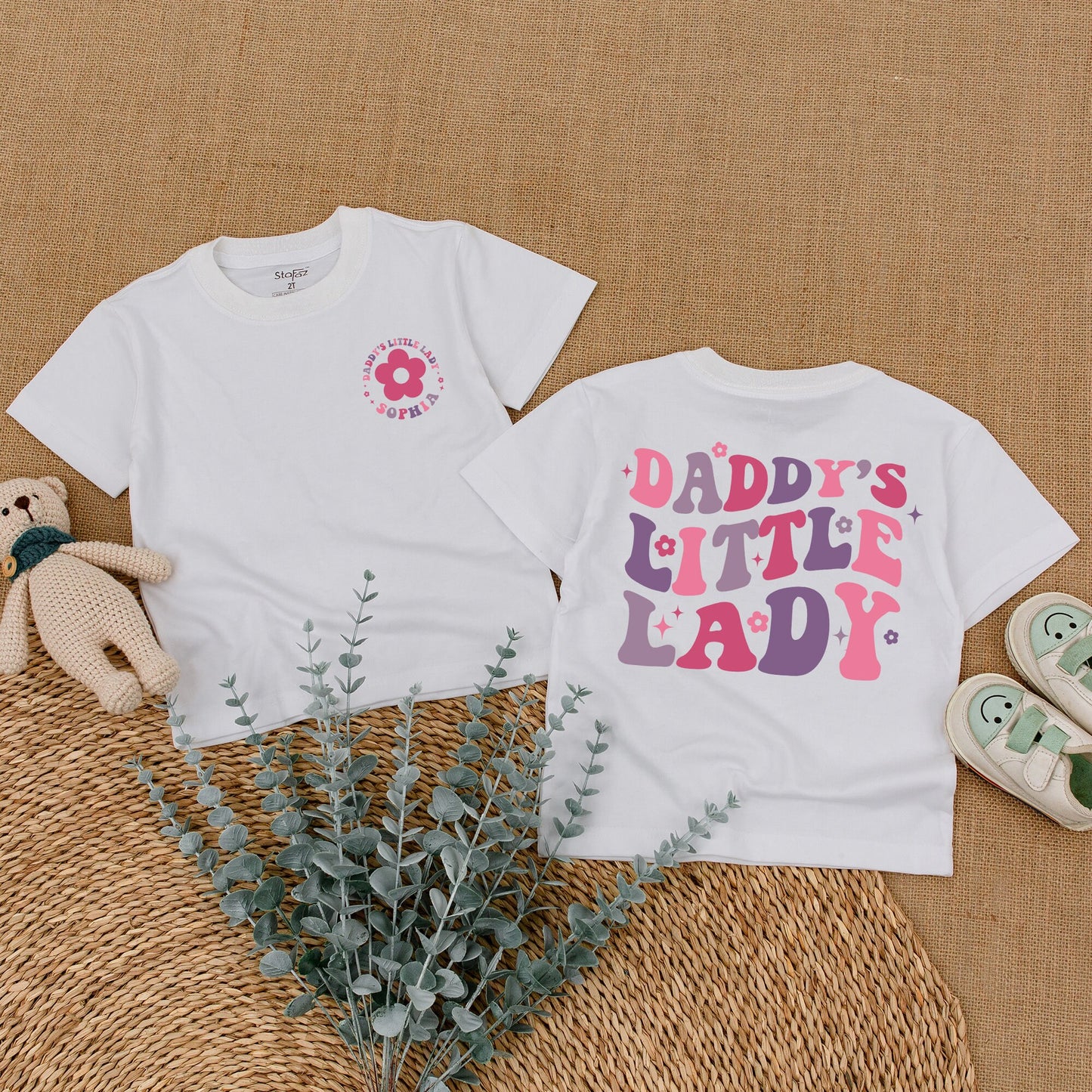 Custom Daddy's Little Lady Romper Retro Floral Stars Toddler Girl Bodysuit Baby Girl Outfit First Birthday Gift