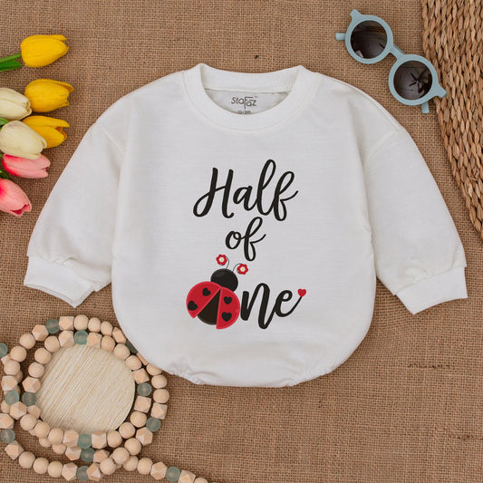 Ladybug Half of One Baby Girl Romper 6 Month Birthday Outfit Red Black Flower Design Half Birthday Bodysuit Gift