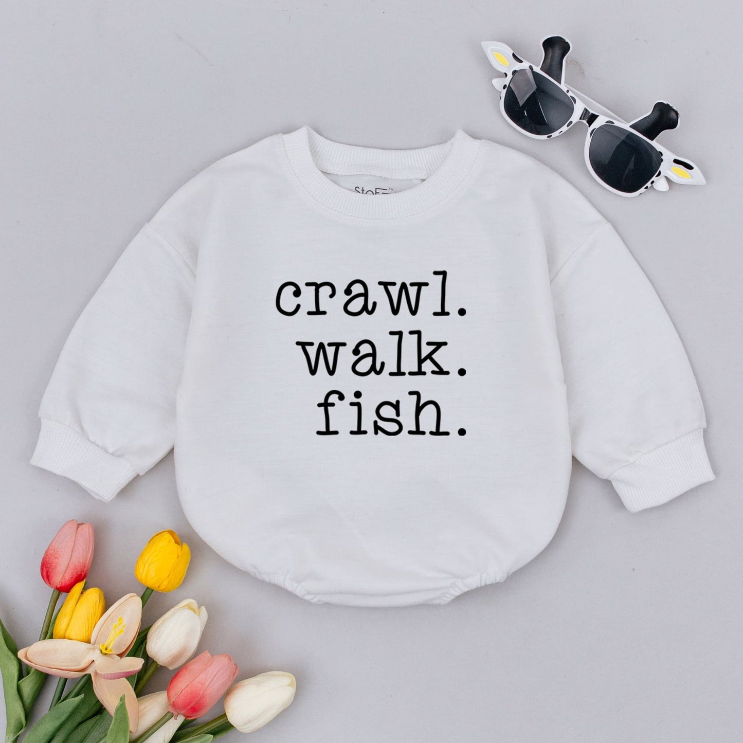 Crawl Walk Fish Baby Romper Cute Fishing Buddy Infant Bodysuit Minimalist White Design Comfortable Baby Clothes Newborn Sports Outfit Baby Shower Gift Coming Home