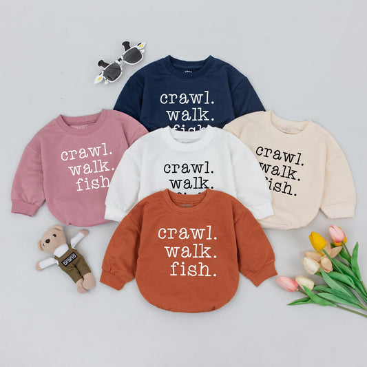 Crawl Walk Fish Baby Romper Cute Fishing Buddy Infant Bodysuit Minimalist White Design Comfortable Baby Clothes Newborn Sports Outfit Baby Shower Gift Coming Home