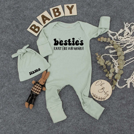 Besties Just Like Our Moms Bodysuit & Hat Set Cute Baby Outfit for Newborns and Infants a Sweet Matching Gift for Girls and Boys