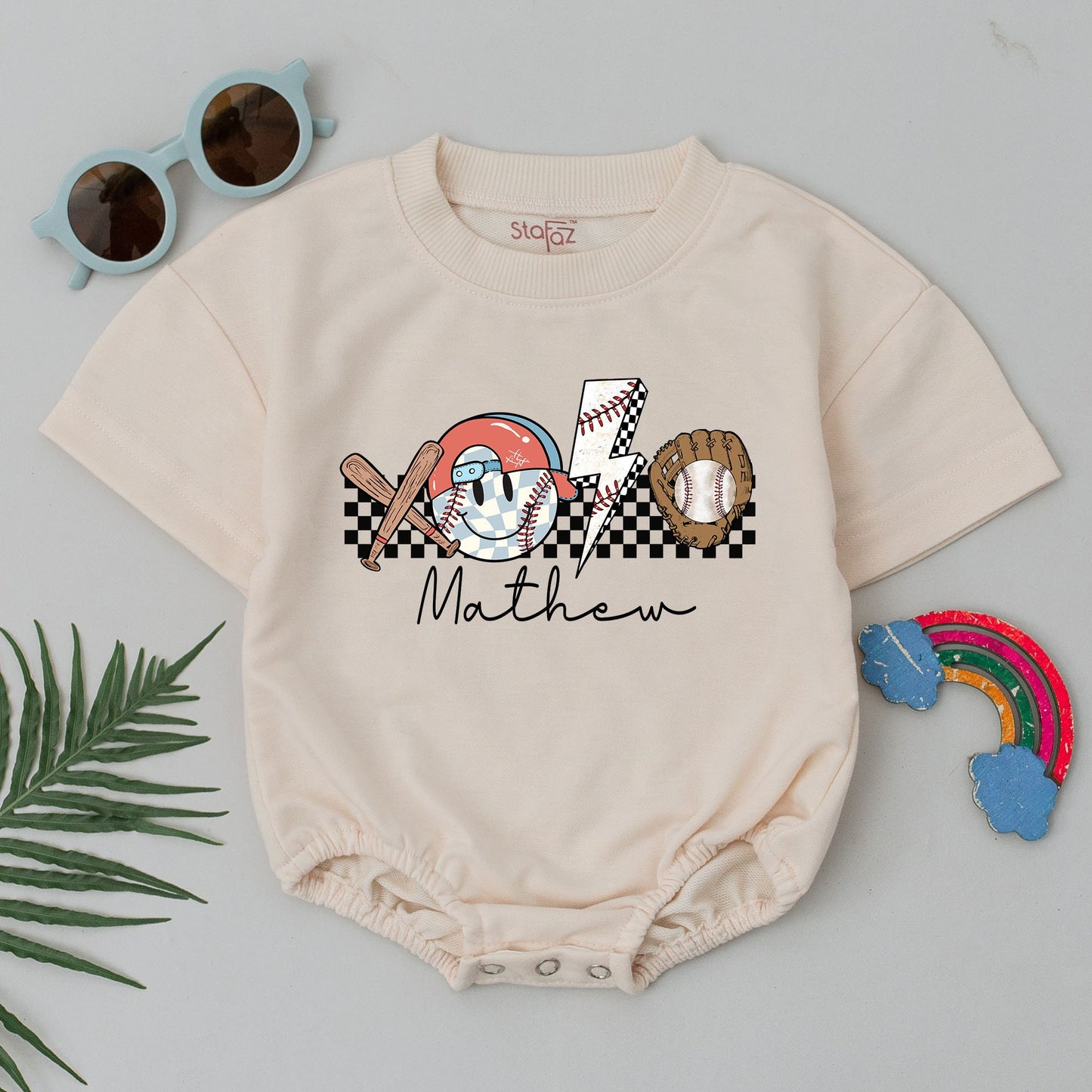 Personalized Game Day Baseball Romper Retro Baby Outfit Custom Name Number Little Slugger Short Sleeve Bubble Boy Clothes Gameday Season Newborn Gift