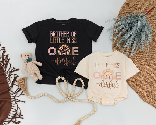 Boho Rainbow First Birthday Shirt Little Miss ONEderful Cake Smash Outfit Girls Birthday Family Matching Rainbow