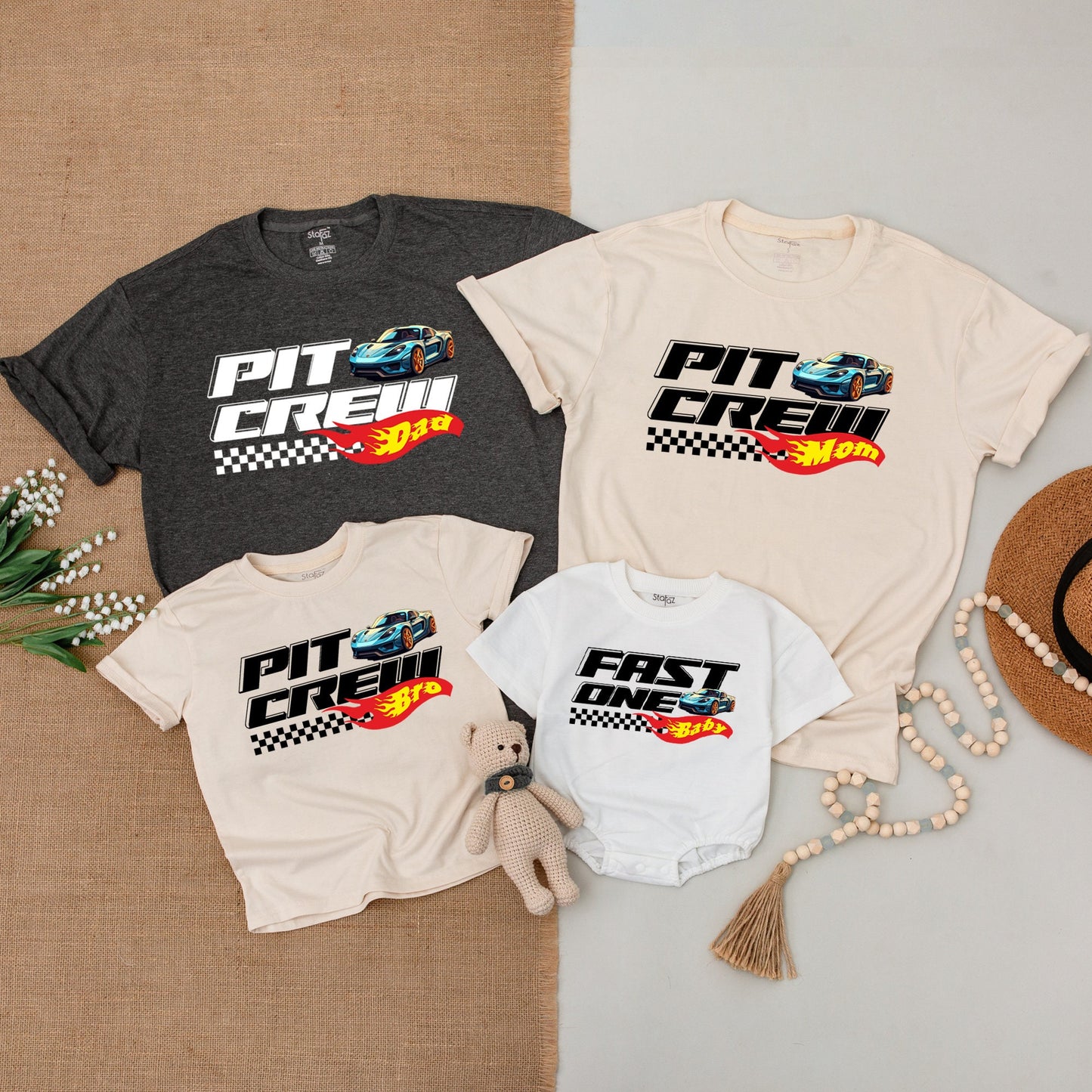 Personalized Pit Crew Birthday Boy Outfit, Fast One Racing Family Matching Shirts, Custom Name Race Car Party Bodysuit, First Birthday Outfit, Mommy and Me (139 chars)