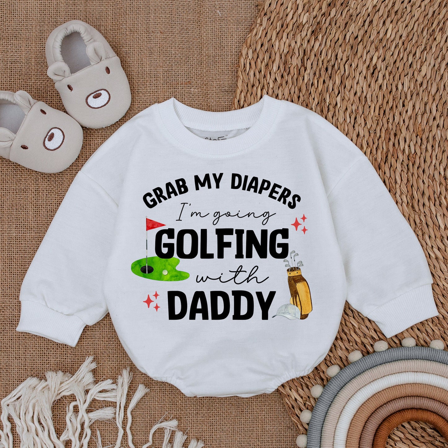 Grab My Diapers Golfing with Daddy Outfit Baby Boy Romper Set Cute Golf Baby Clothes Newborn Bodysuit Shower Gift Whimsical Father's Day Outfit 137