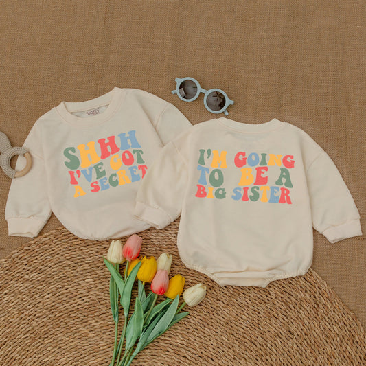I've Got A Secret Big Sister Romper Baby Girl Announcement Outfit Newborn Bodysuit Sweatshirt T-Shirt Clothing Toddler New Baby Gift Comfortable