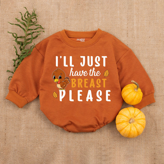 Thanksgiving Baby Girl Romper 'I'll Just Have the BREAST PLEASE' Turkey Outfit Fall Infant Clothes Gift
