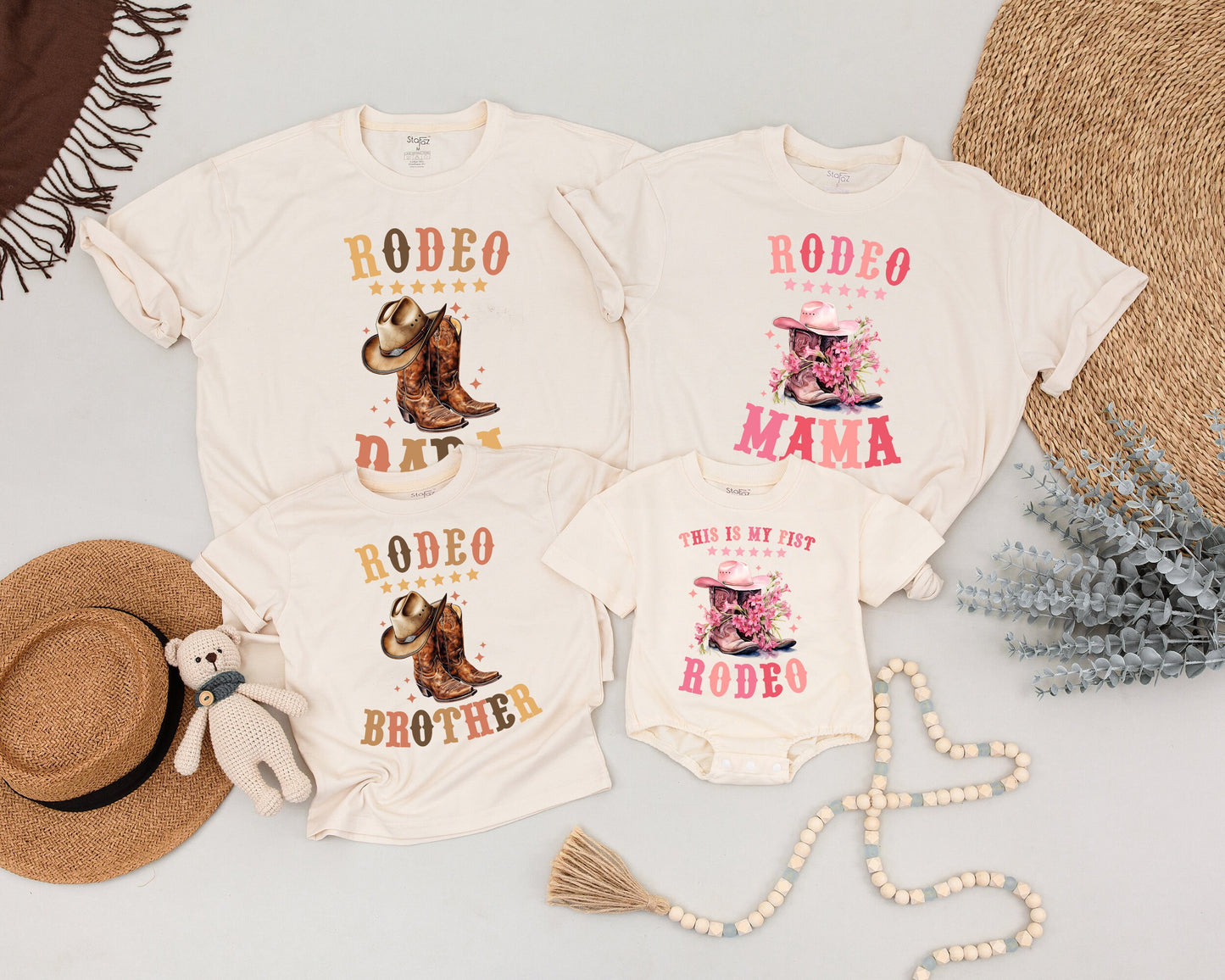 First Rodeo Birthday Matching Family Shirts: Retro Western Cowboy Outfit for Boy or Girl, Pink Boots and Hat, Vintage Rodeo Star Celebration (138)