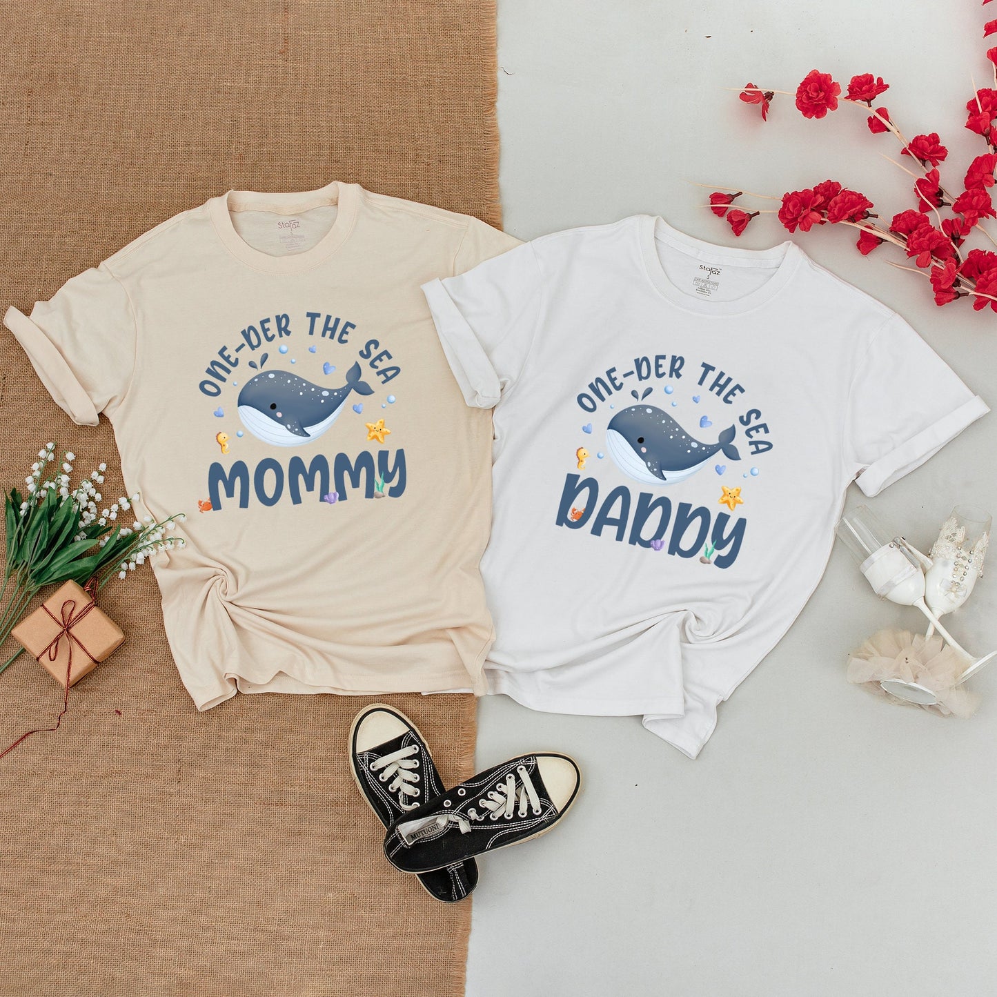 Matching Family Ocean Shirts | Mermaid 1st Birthday Outfit | Baby Boy Romper, Aquarium Theme | Custom Name | Oneder the Sea