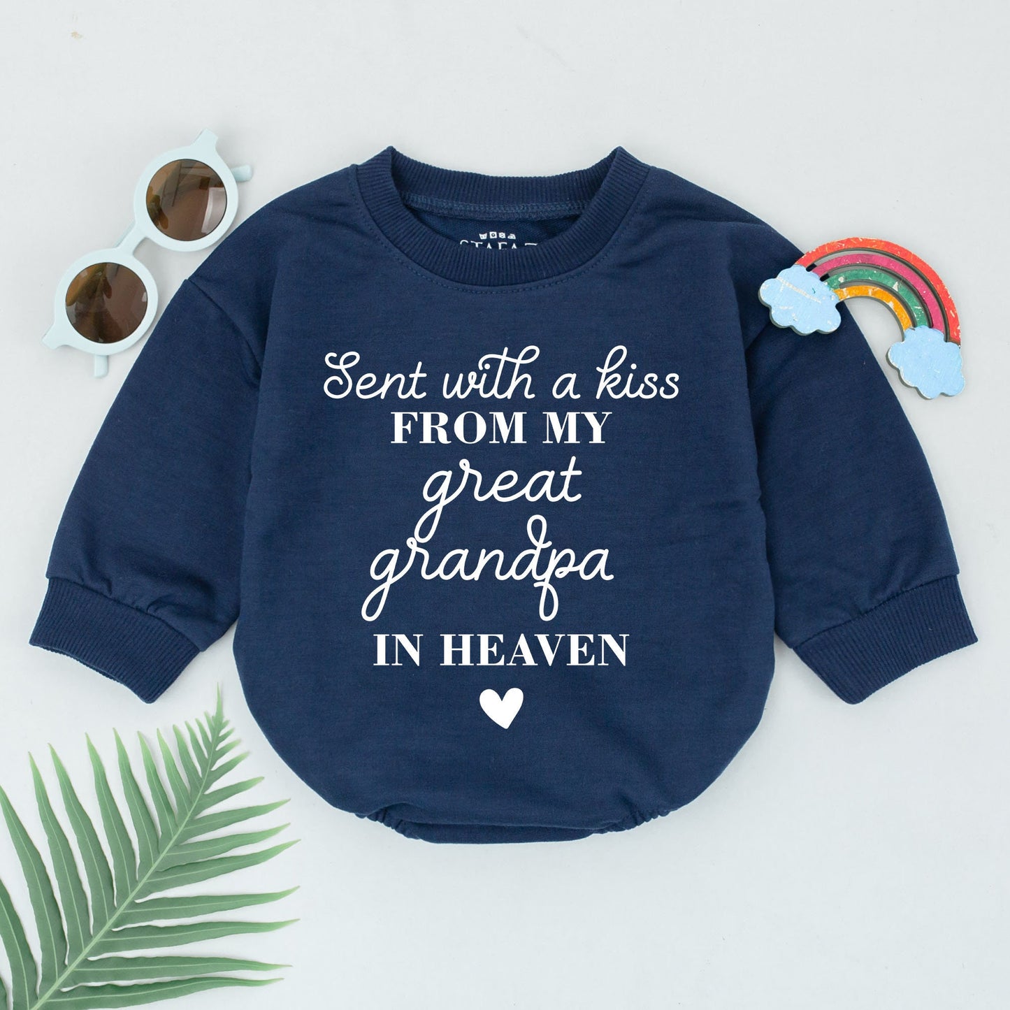 Sent with a Kiss from Great Grandpa in Heaven Baby Romper, Newborn Girl Announcement, Baby Shower Gift, Handpicked