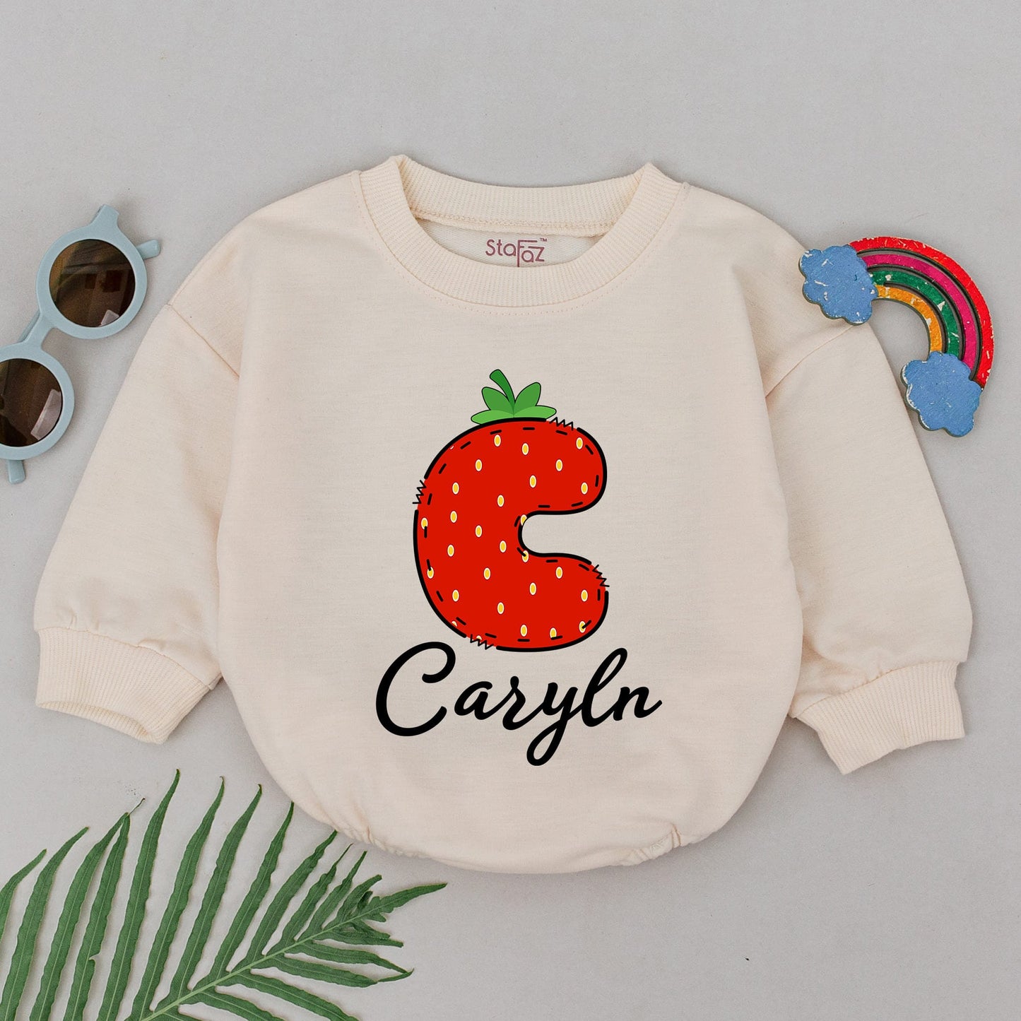 Personalized Strawberry Letter Baby Girl Romper | Custom Name Initial Fruit Bodysuit | Summer Bubble Outfit | Baby Shower Gift