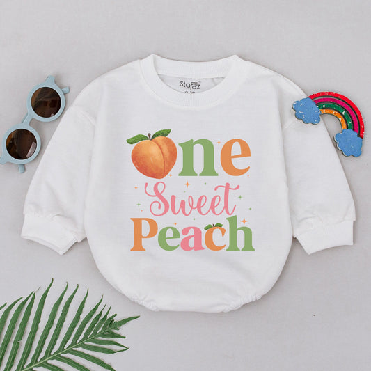 Sweet Peach First Birthday Romper Girl Outfit, Bubble Bodysuit Baby Shower Gift, Peach Sweet One Party Clothes, Custom Birthday Gift (138 chars)