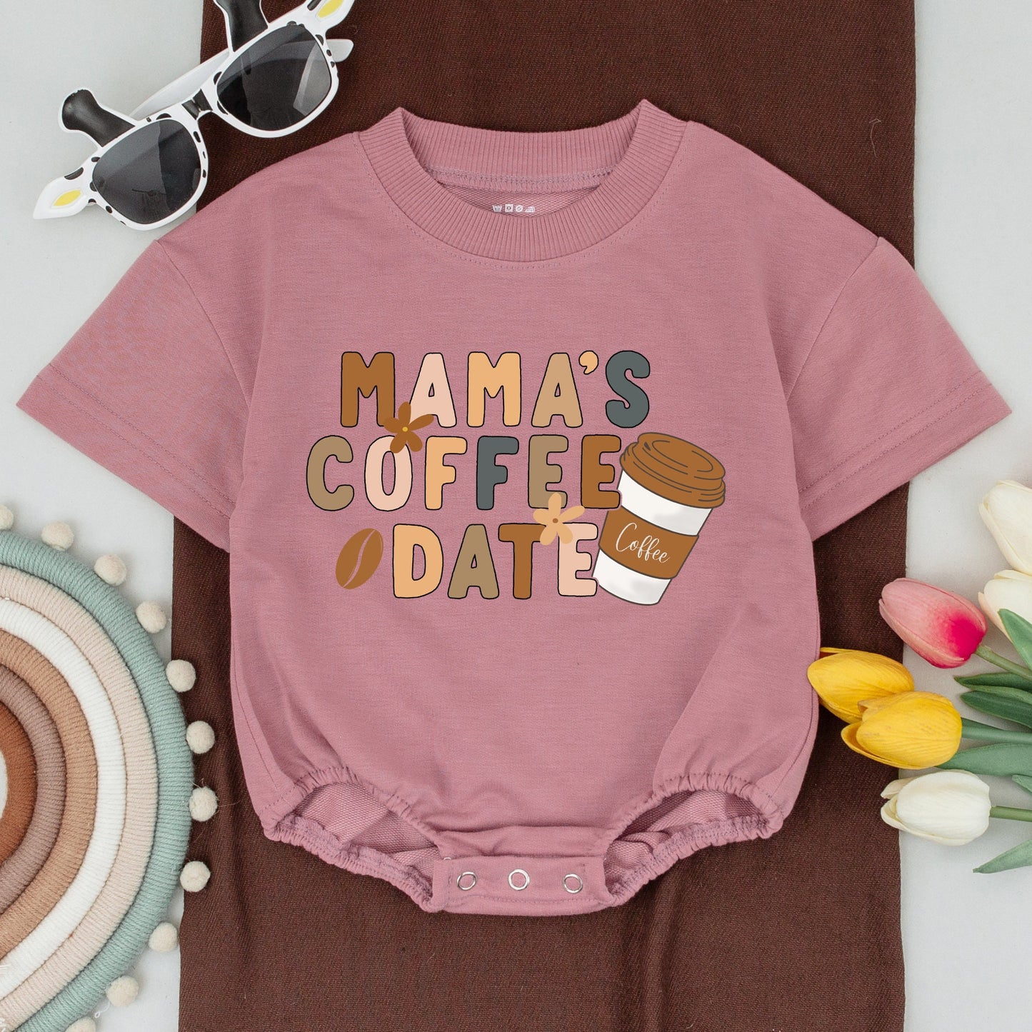 Mama Needs Coffee Matching Shirt Set: Boho Mommy and Me Outfits, Retro Mamas Coffee Date Baby Bodysuit, Earthy Tones, Coffee Lover Gift, Natural Apparel (139)