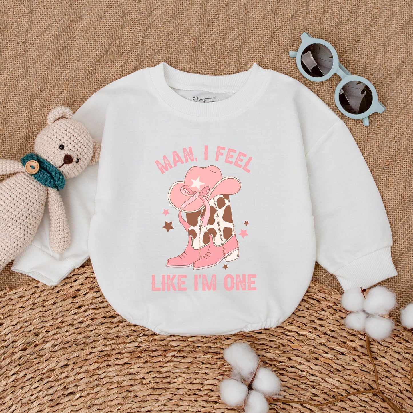 Man I Feel Like I'm One Baby Girl Western Cowgirl Bubble Romper First Birthday Outfit My First Rodeo Celebration Bodysuit