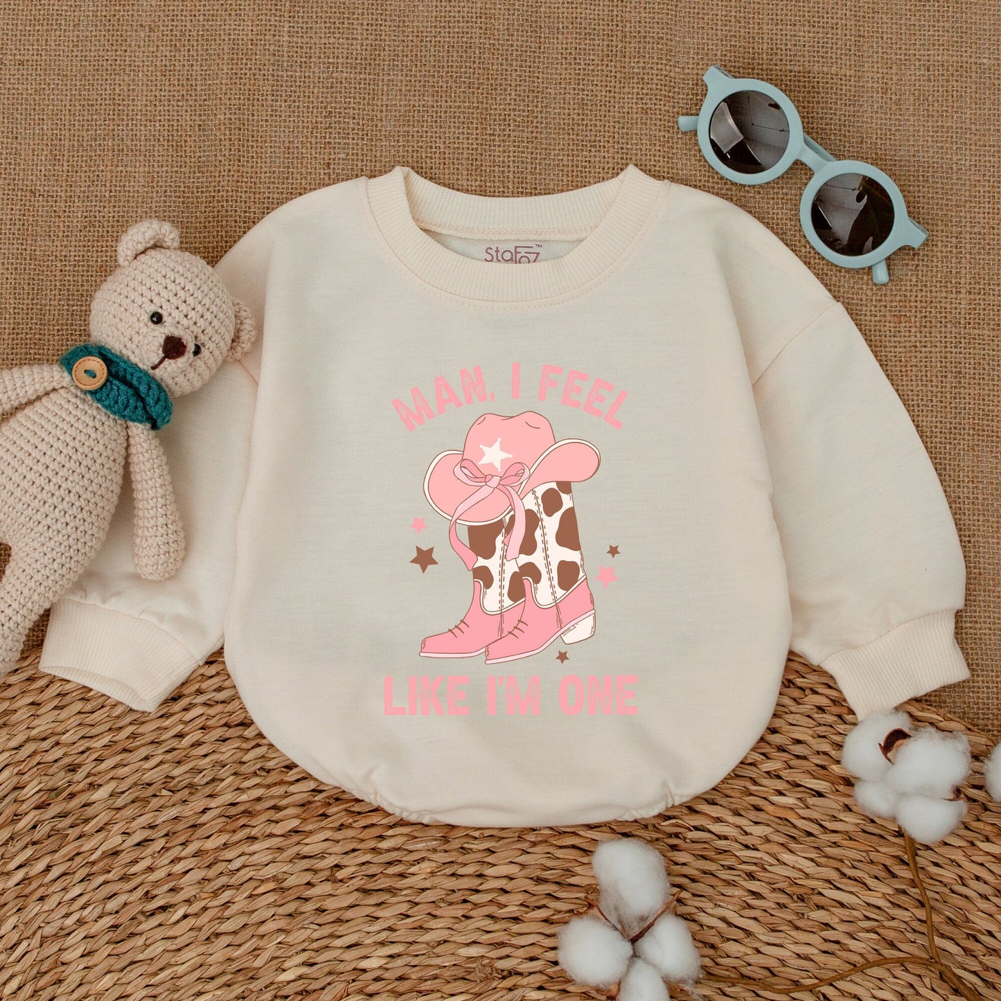 Man I Feel Like I'm One Baby Girl Western Cowgirl Bubble Romper First Birthday Outfit My First Rodeo Celebration Bodysuit