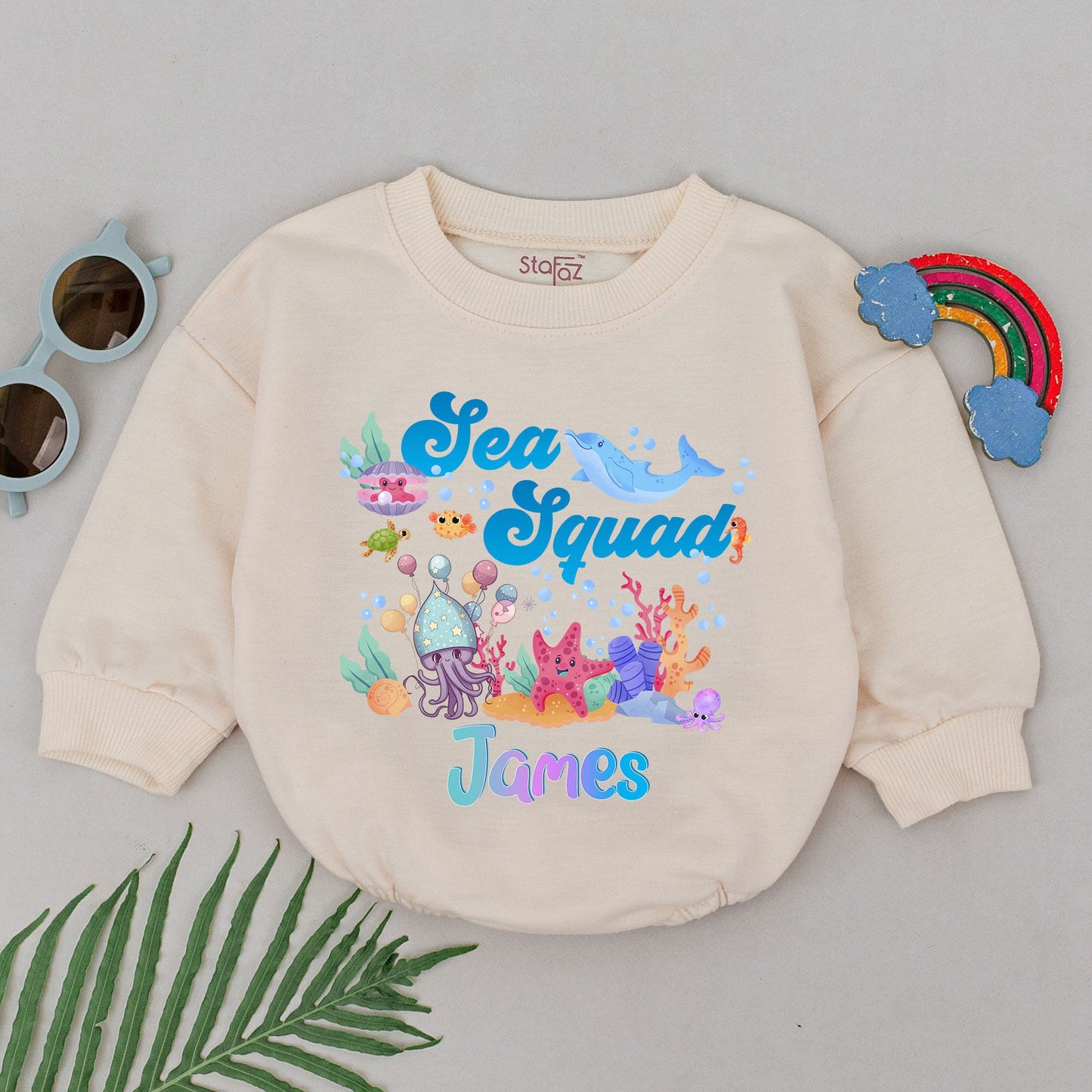 Personalized Sea Squad Romper: Custom Name Undersea Birthday Outfit for Baby, Cute Aquarium Party Bodysuit, First Birthday, Smash Cake, Ocean Theme 139