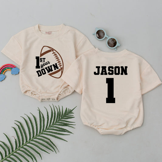 Football First Year Birthday Romper, Baby Boy Outfit, 6-Month Gift