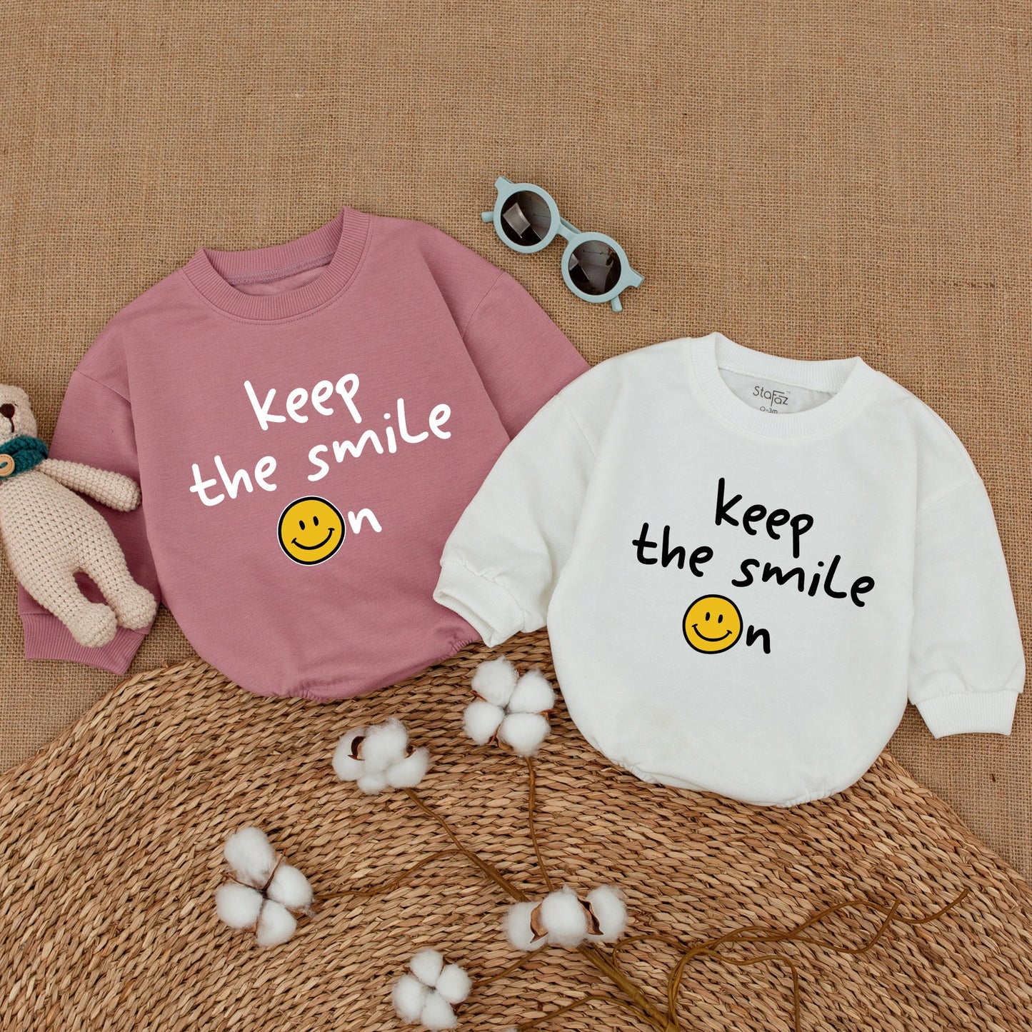Keep The Smile On Baby Bodysuit Smiley Face Bubble Romper Unisex Newborn Toddler One Piece Happy Face Outfit for Baby Shower Gift Casual Wear