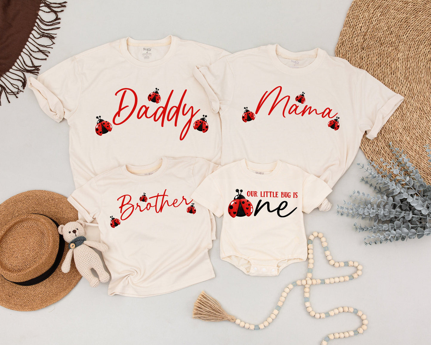 Cute Ladybug First Birthday Outfit for Girls Matching Family Ladybug Birthday Tees Mommy and Me Bug Theme Party Clothes