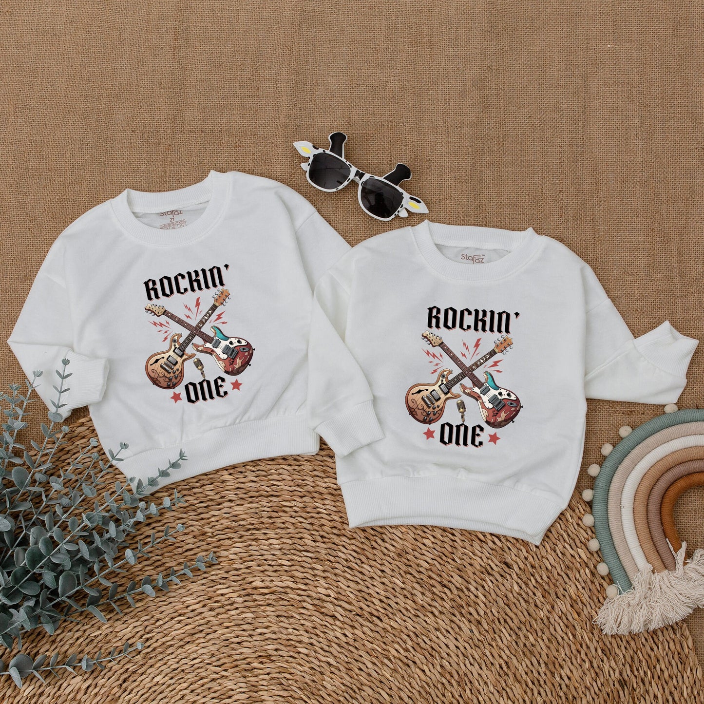 Rockin' One Birthday Romper Baby Boy Rock n Roll 1st Birthday Bodysuit Rock Star Outfit Matching Family Clothes