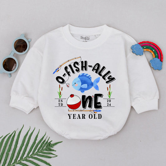 O-Fish-Ally One 1st Birthday Baby Romper, Cute Fishing Theme Outfit Boy or Girl, Smash Cake First Birthday Bodysuit, 1 Year Old Gift 2024