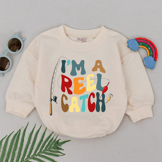 I'm A Reel Catch Romper, Fishing First Birthday Outfit, 1st Birthday Fish Baby Bodysuit, Smash Cake, Baby Shower Gift for Boy, Ofishally One (139 chars)