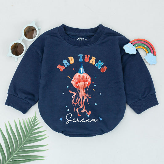 Rad Turns One Romper Under the Sea First Birthday Outfit Cute Sea Creature Theme Natural Birthday Gift for Baby Boy or Girl