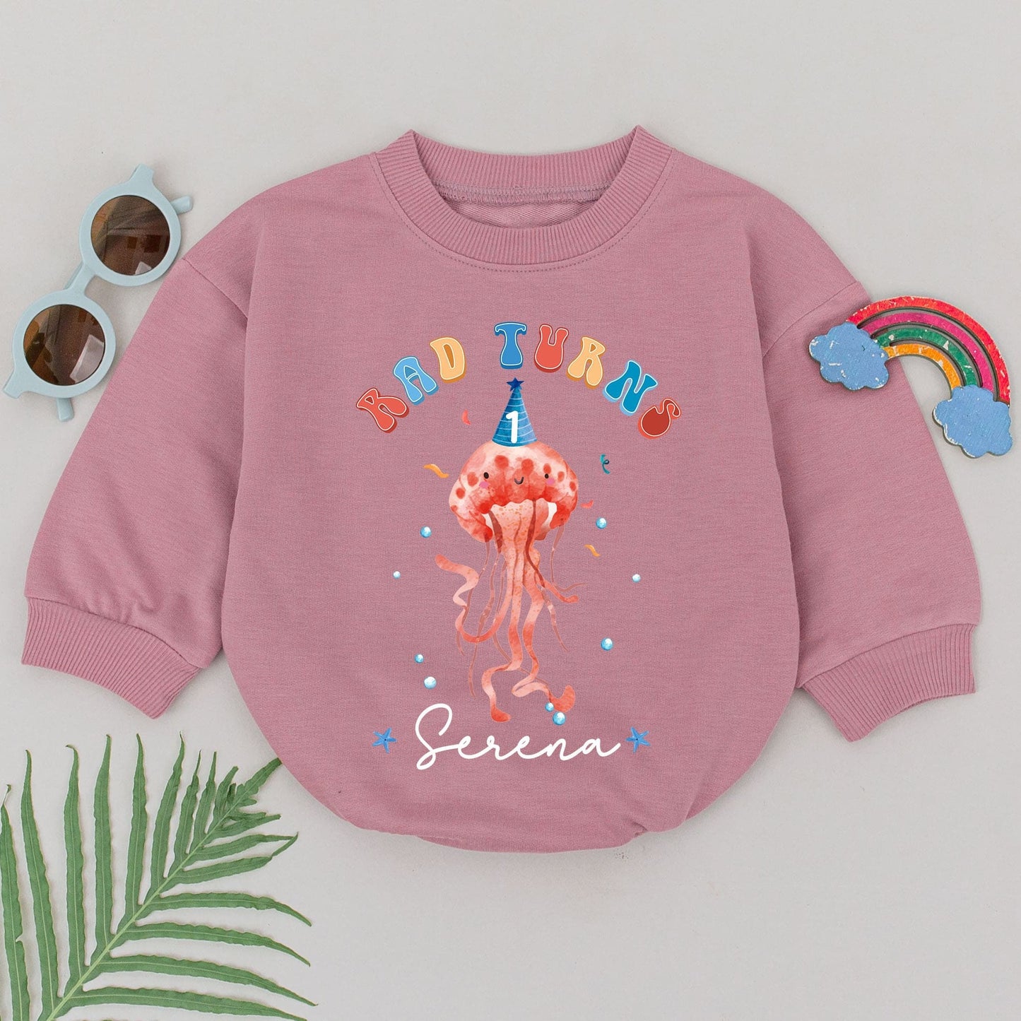 Rad Turns One Romper Under the Sea First Birthday Outfit Cute Sea Creature Theme Natural Birthday Gift for Baby Boy or Girl