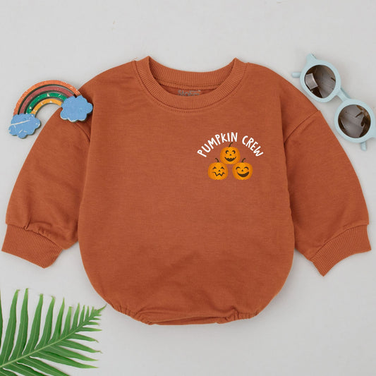 Cute Pumpkin Crew Baby Romper: Halloween Fun for Your Little Pumpkin! Soft Cotton Fall Bodysuit, First Halloween Outfit, Baby Shower Gift, Hello Pumpkin (139 chars)
