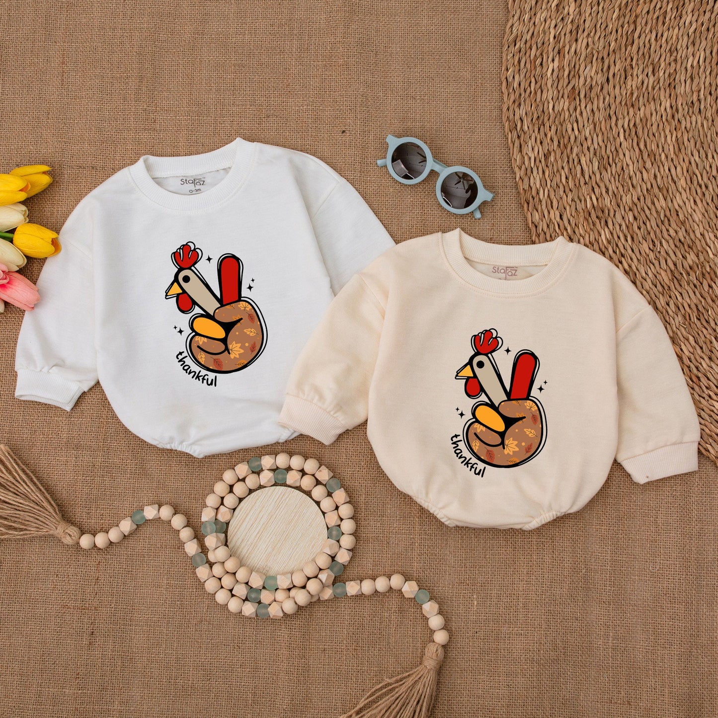 Thanksgiving Baby Romper: Funny Turkey Hand & Thankful Bodysuit
