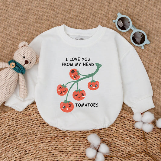 I Love You From My Head Tomatoes Romper Baby Girl, Funny Vegan Bodysuit, Cute Tomato Graphic Outfit, Baby Shower Gift, Bubble Romper, Vegetable