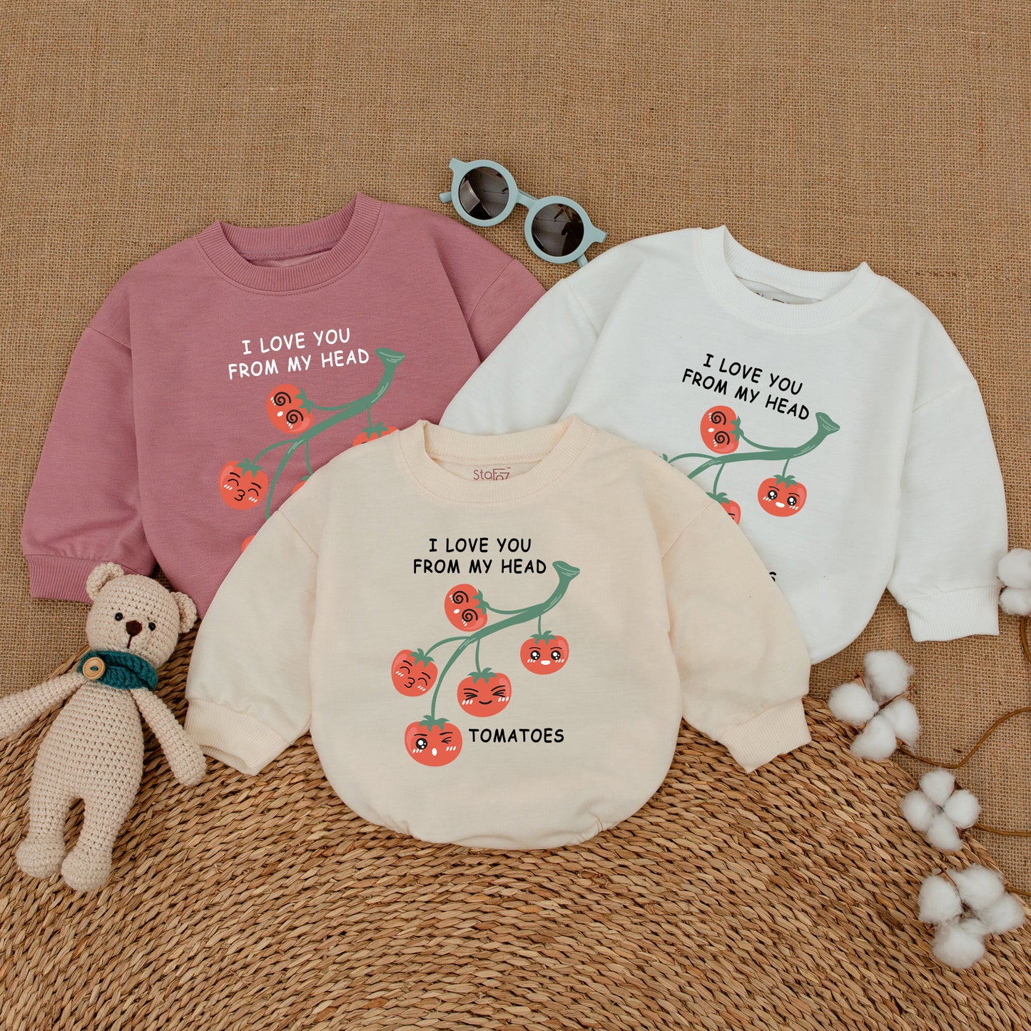 I Love You From My Head Tomatoes Romper Baby Girl, Funny Vegan Bodysuit, Cute Tomato Graphic Outfit, Baby Shower Gift, Bubble Romper, Vegetable