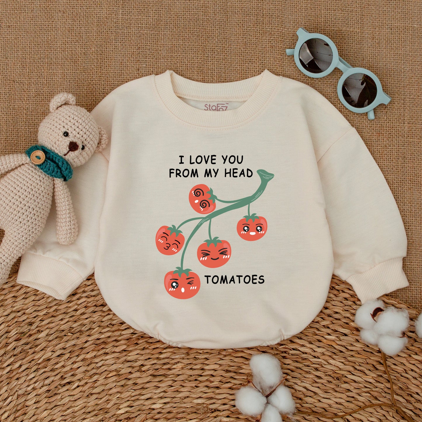 I Love You From My Head Tomatoes Romper Baby Girl, Funny Vegan Bodysuit, Cute Tomato Graphic Outfit, Baby Shower Gift, Bubble Romper, Vegetable