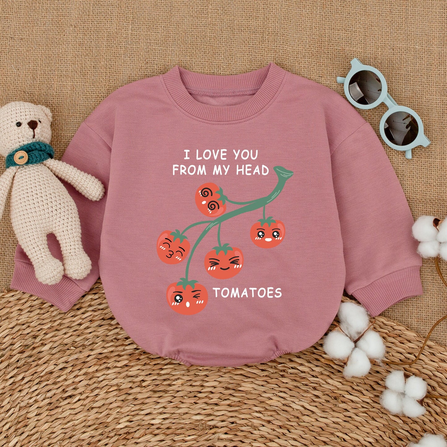 I Love You From My Head Tomatoes Romper Baby Girl, Funny Vegan Bodysuit, Cute Tomato Graphic Outfit, Baby Shower Gift, Bubble Romper, Vegetable