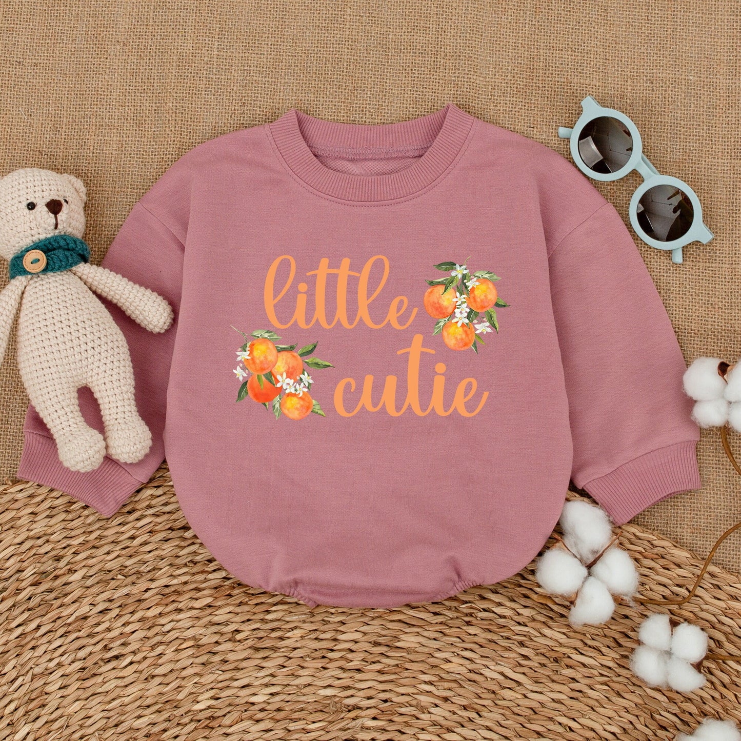 Little Cutie Baby Romper Orange Blossom Bodysuit Sweet Citrus Print Baby Girl Outfit Fresh Botanical Gift Baby Shower Shower Gift