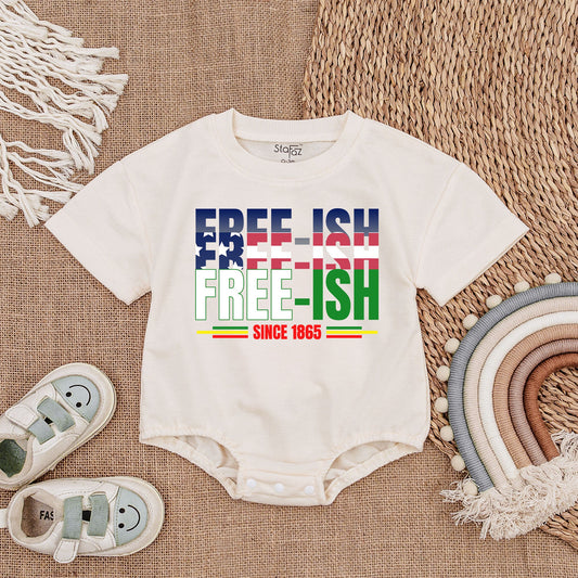 Free-ish Since 1865 Baby Romper - Juneteenth Freedom Day Bodysuit Patriotic Outfit, Stars & Stripes Baby Girl Gift, Black History Romper (139 chars)