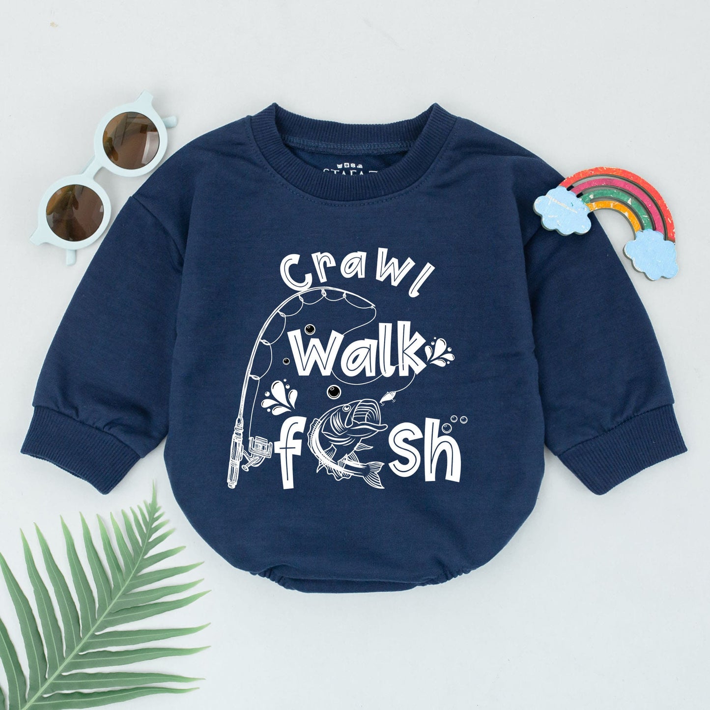 Crawl Walk Fish Romper Baby Boy Girl Fishing Bodysuit Cute Newborn Gift I Love Fishing Sports Baby Outfits Toddler Natural Shower Present